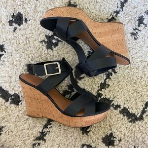 Franco Sarto Black Trap Cork Wedges